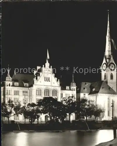 Zuerich Stadthaus Frauenmuenster St. Peters-Kirche bei Nacht / Zuerich /Bz. Zuerich City