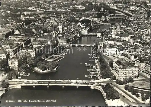 Zuerich Fliegeraufnahme Quaibruecke Limmat / Zuerich /Bz. Zuerich City