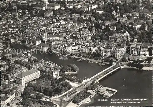 Zuerich Fliegeraufnahme Limmat Buerkliplatz Quaibruecke Bellevue / Zuerich /Bz. Zuerich City