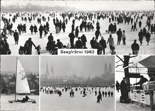 Zuerich Seegfroerni 1963 Menschen auf dem Eis / Zuerich /Bz. Zuerich City