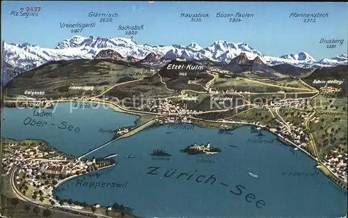 Zuerichsee und Umgebung Gebiets Panoramakarte / Zuerich /Bz. Zuerich City