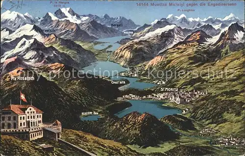 Muottas Muraigl und Umgebung mit Oberengadiner Seen Gebiets Reliefkarte Kat. Muottas Muraigl