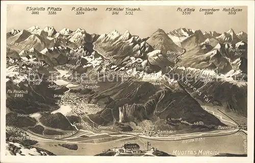 Muottas Muraigl und Umgebung mit Oberengadiner Seen Gebiets Reliefkarte Kat. Muottas Muraigl