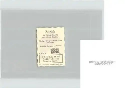 Zuerich Briefmarke Wappen Kaffee Hag / Zuerich /Bz. Zuerich City