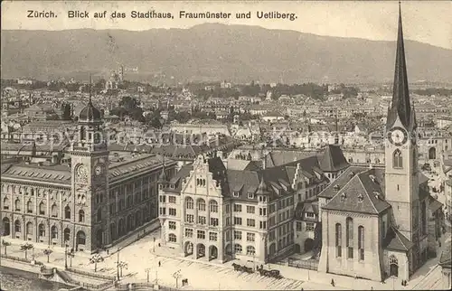 Zuerich Blick auf Stadthaus Fraumuenster und Uetliberg / Zuerich /Bz. Zuerich City