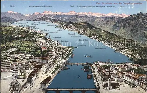 Zuerichsee Panoramakarte / Zuerich /Bz. Zuerich City