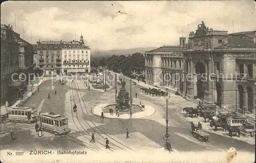 Zuerich Bahnhofplatz Strassenbahnen Pferdekutschen / Zuerich /Bz. Zuerich City