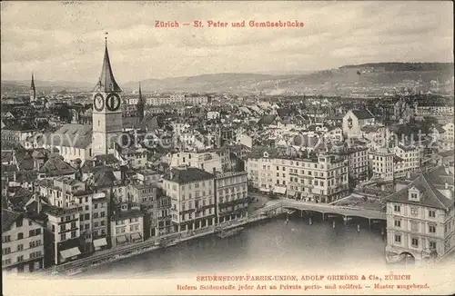 Zuerich Stadtblick St Peter und Gemuesebruecke / Zuerich /Bz. Zuerich City