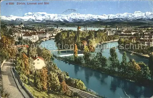 Zuerich Limmat und Sihl Alpenpanorama / Zuerich /Bz. Zuerich City