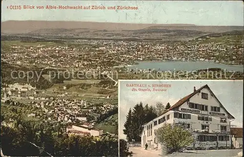 Zuerich mit Zuerichsee Blick von Albis Hochwacht und Gasthaus Hirschen / Zuerich /Bz. Zuerich City