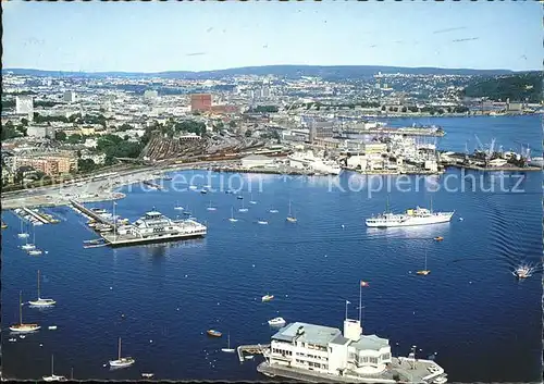 Oslo Oslo Panorama Hafen Schiffe Restaurants Fliegeraufnahme Kat. Oslo