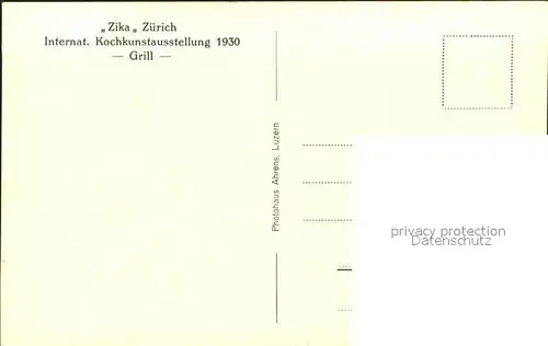 Zuerich ZIKA Kochkunstausstellung 1930 Grill / Zuerich /Bz. Zuerich City
