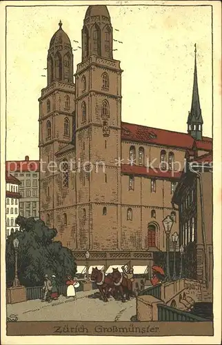Zuerich Grossmuenster Illustration / Zuerich /Bz. Zuerich City