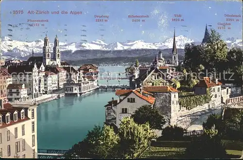 Zuerich mit Limmat Bruecken See Alpen / Zuerich /Bz. Zuerich City