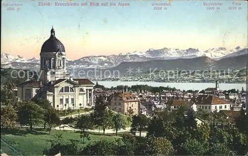 Zuerich Kreuzkirche mit Stadtblick und Alpenpanorama / Zuerich /Bz. Zuerich City