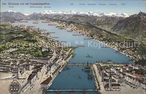 Zuerich See Panoramakarte / Zuerich /Bz. Zuerich City