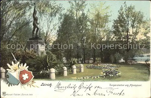 Zuerich Turnerstatue am Alpenqua / Zuerich /Bz. Zuerich City