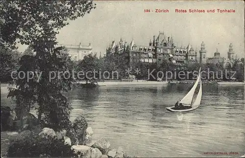 Zuerich Rotes Schloss und Tonhalle Segelboot / Zuerich /Bz. Zuerich City