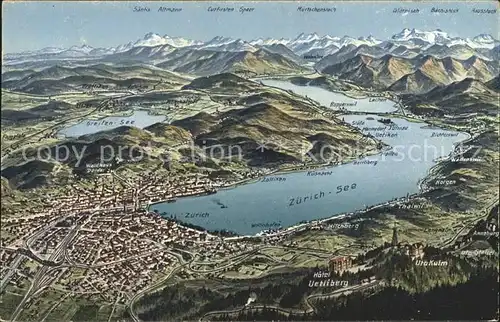 Zuerichsee Alpen Panoramakarte / Zuerich /Bz. Zuerich City