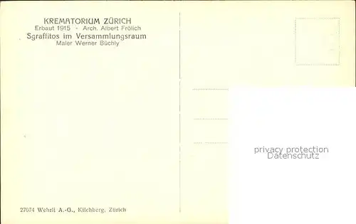 Zuerich Krematorium Versammlungsraum Sgraffitos Albert Froehlich Architekt / Zuerich /Bz. Zuerich City