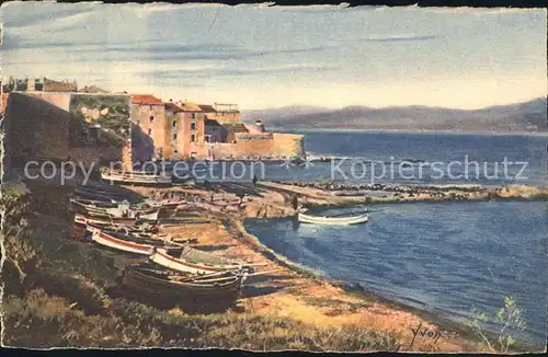 Saint Tropez Var Port des Pecheurs Massif de l Esterel Peinture Kuenstlerkarte Kat. Saint Tropez