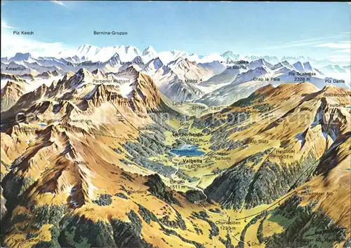 Lenzerheide Valbella mit Berninagruppe Panoramakarte Kat. Lenzerheide
