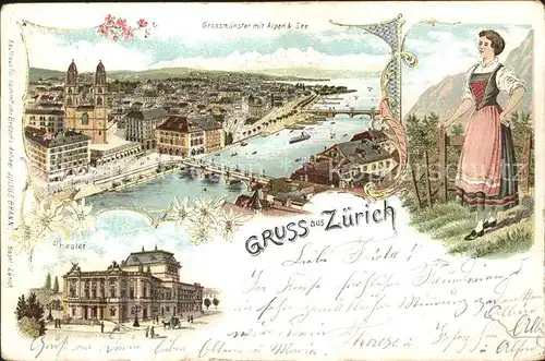 Zuerich ZH Grossmuenster mit Alpen See Theater  / Zuerich /Bz. Zuerich City