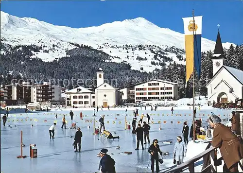 Lenzerheide Valbella Eisplatz kath Kirchen mit Staetzerhorn Kat. Lenzerheide