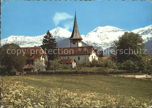 Aeschi Spiez Kirche und Pfarrhaus mit Morgenberghorn und Schwalmeren Kat. Aeschi Spiez