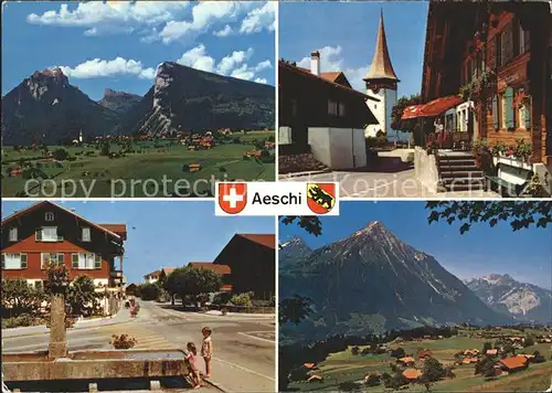 Aeschi Spiez Panorama Dorfpartie Kirche Dorfbrunnen Kat. Aeschi Spiez