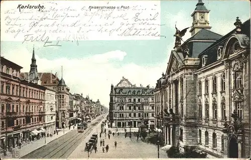 Karlsruhe Kaiserstrasse und Post Kat. Karlsruhe