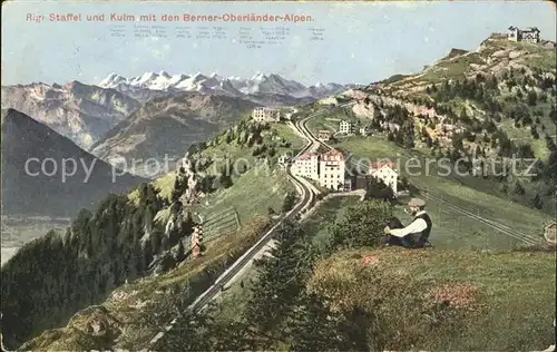 Rigi Staffel und Kulm mit den Berner Oberlaender Alpen Kat. Rigi Staffel