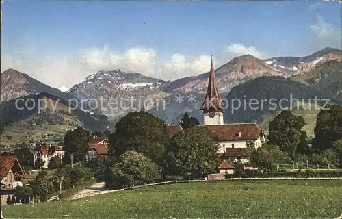 Aeschi Spiez Kirche und Alpen Kat. Aeschi Spiez