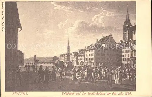 Zuerich Volksleben auf der Gemuesebruecke um 1830 / Zuerich /Bz. Zuerich City