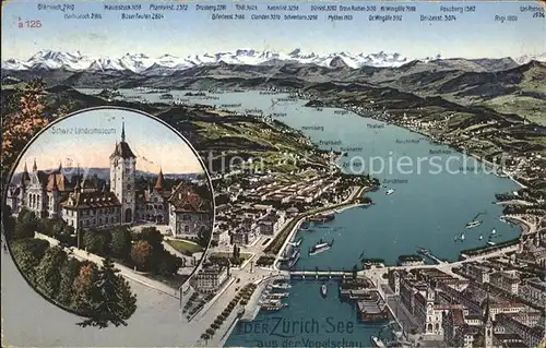 Zuerichsee aus der Vogelschau mit Schweizer Landesmuseum / Zuerich /Bz. Zuerich City