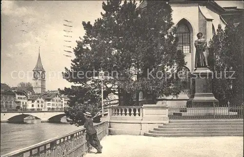 Zuerich Zwingli Denkmal und St Peter / Zuerich /Bz. Zuerich City