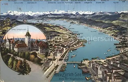 Zuerichsee aus der Vogelschau mit Schweizer Landesmuseum / Zuerich /Bz. Zuerich City