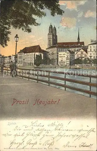 Zuerich Quai mit Grossmuenster / Zuerich /Bz. Zuerich City