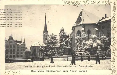 Zuerich Zwingli Denkmal Wasserkirche und Fraumuenster / Zuerich /Bz. Zuerich City