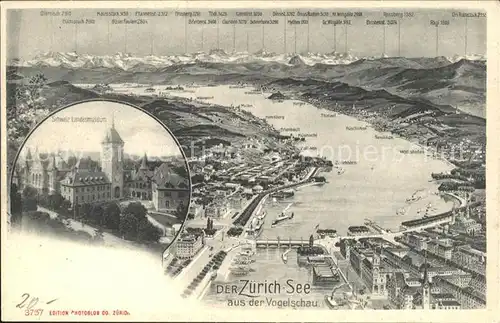Zuerichsee aus der Vogelschau Schweizer Landesmuseum / Zuerich /Bz. Zuerich City