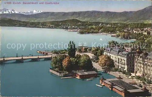 Zuerich Bauschaenzli und Quaibruecke Seepartie / Zuerich /Bz. Zuerich City