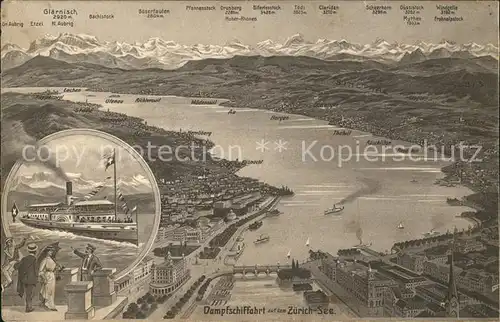 Zuerichsee Dampfschiffahrt auf dem Zuerichsee mit Alpenpanorama / Zuerich /Bz. Zuerich City