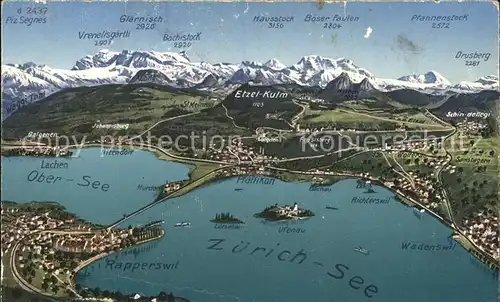 Zuerichsee mit Obersee Panoramakarte / Zuerich /Bz. Zuerich City