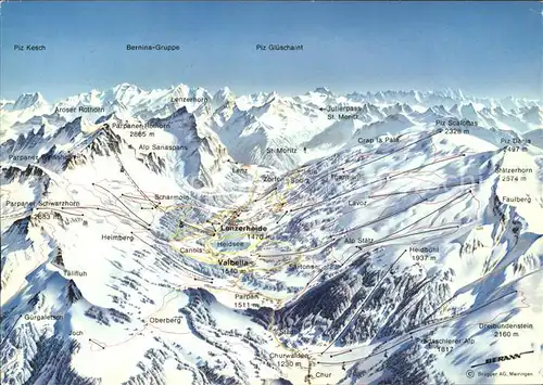 Lenzerheide GR Panoramakarte P. Kesch Bernina Gruppe Glueschaint St. Moritz  / Lenzerheide /Rg. Chur