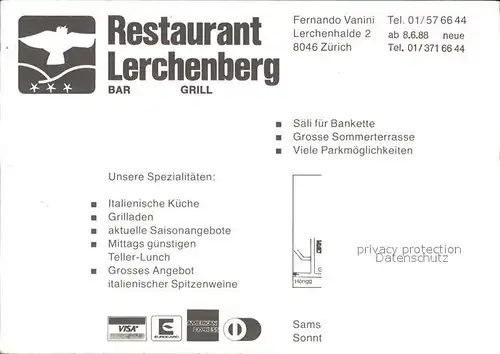 Zuerich Restaurant Lerchenberg Bar Grill / Zuerich /Bz. Zuerich City
