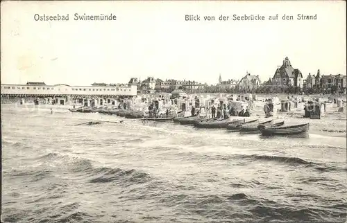 Swinemuende Ostseebad Westpommern Blick von der Seebruecke auf den Strand Kat. Swinoujscie