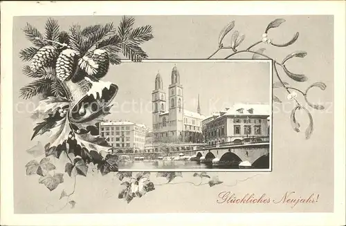 Zuerich Kirche Glocke Neujahrskarte / Zuerich /Bz. Zuerich City