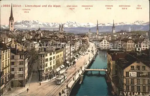 Zuerich Limmatquai und die Alpen / Zuerich /Bz. Zuerich City