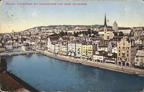 Zuerich Limmatquai mit Uraniabruecke und neuer Universitaet / Zuerich /Bz. Zuerich City