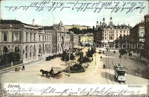 Zuerich Bahnhofplatz Strassenbahn Pferdekutsche / Zuerich /Bz. Zuerich City